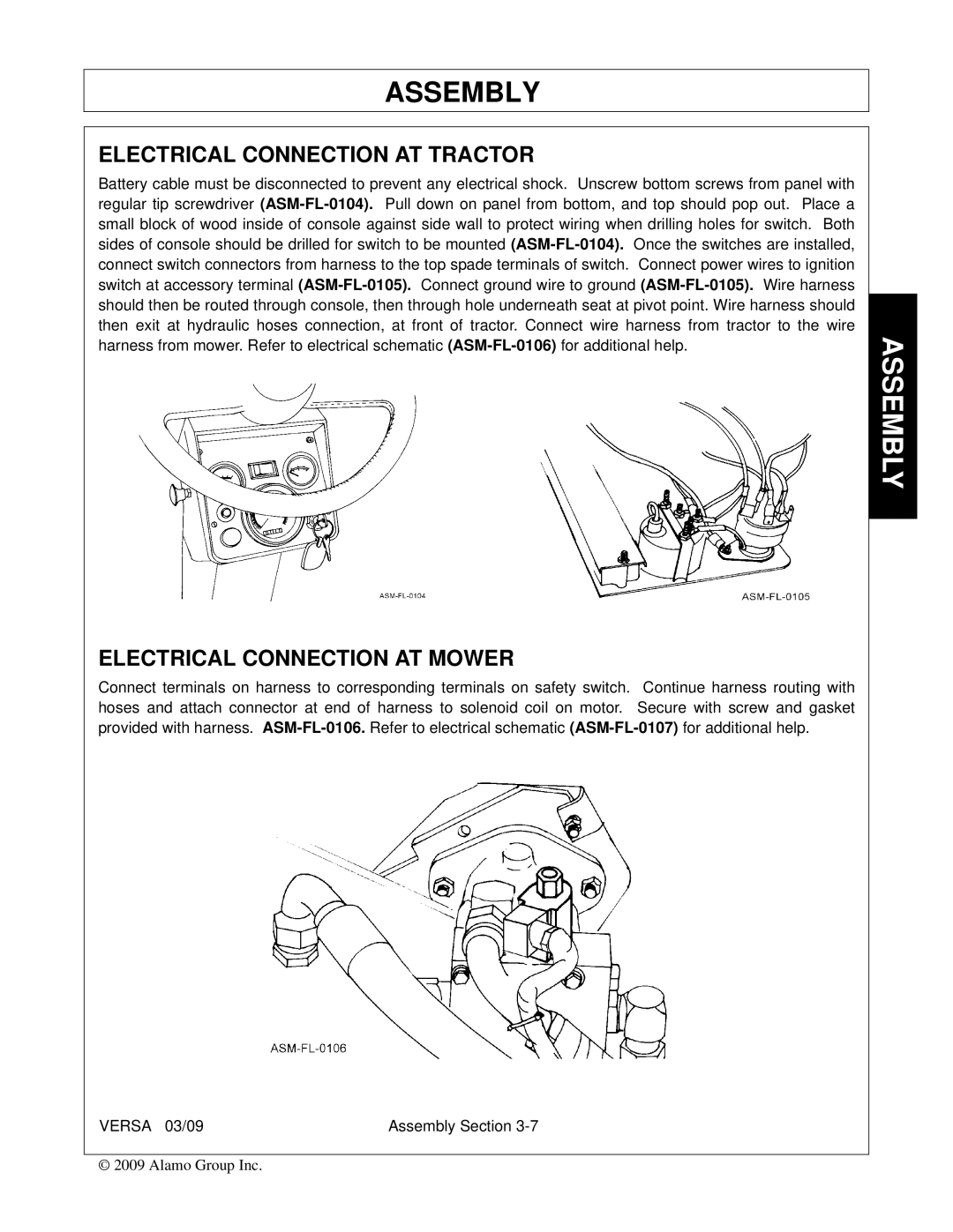 Alamo Versa Series manual Electrical Connection AT Tractor, Electrical Connection AT Mower 