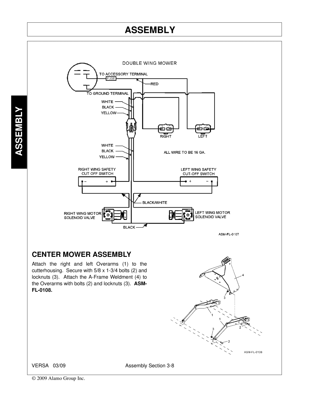 Alamo Versa Series manual Center Mower Assembly, FL-0108 