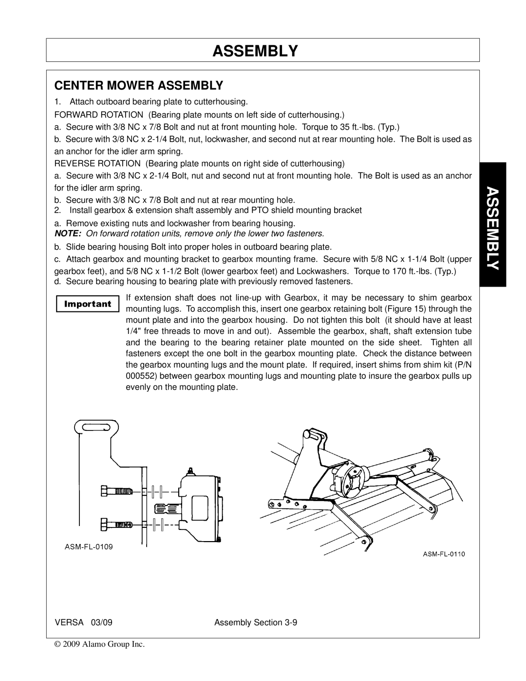 Alamo Versa Series manual Assembly 