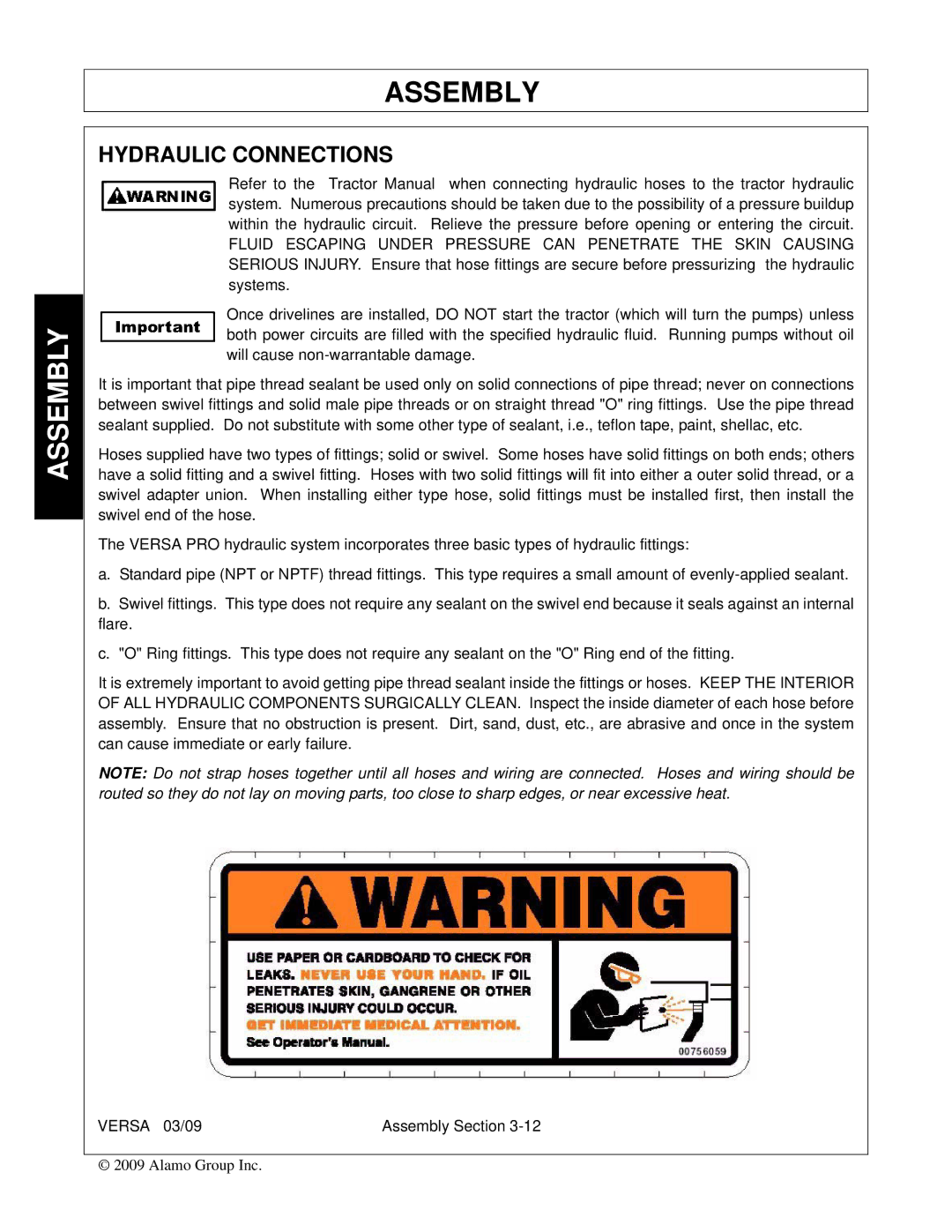 Alamo Versa Series manual Hydraulic Connections 