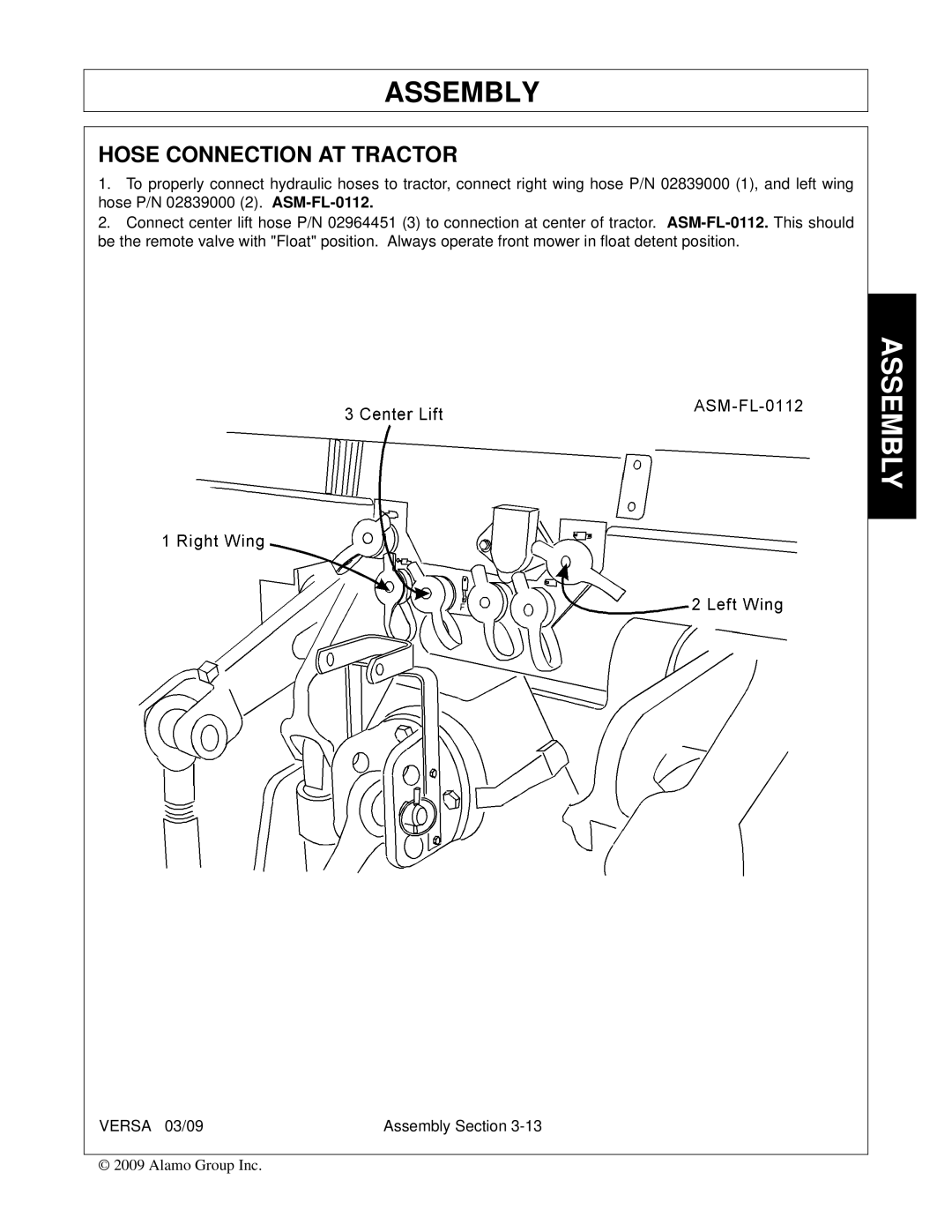 Alamo Versa Series manual Hose Connection AT Tractor 