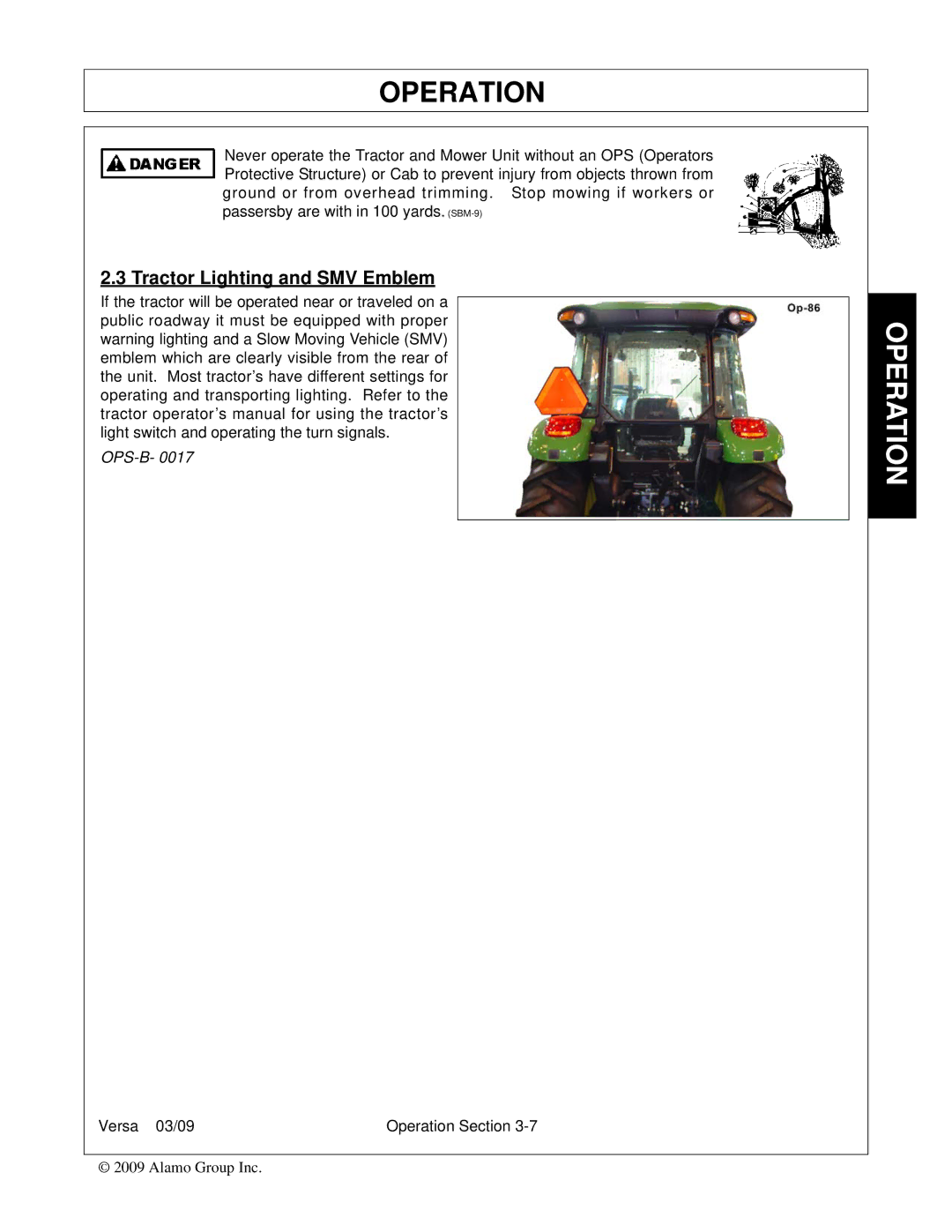 Alamo Versa Series manual Tractor Lighting and SMV Emblem 