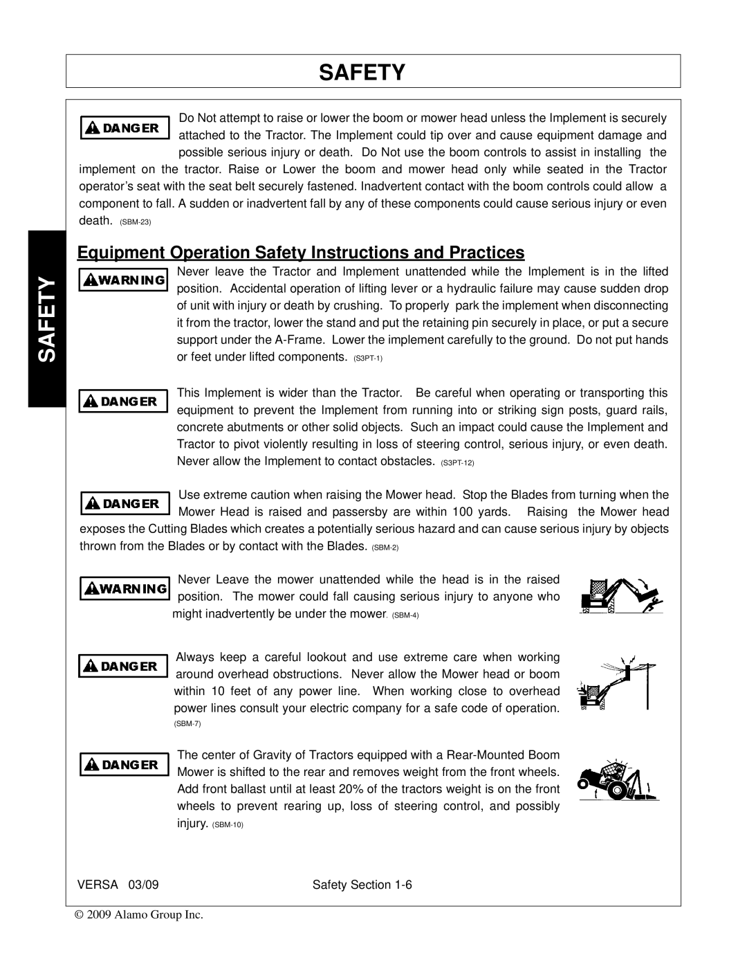 Alamo Versa Series manual Equipment Operation Safety Instructions and Practices 