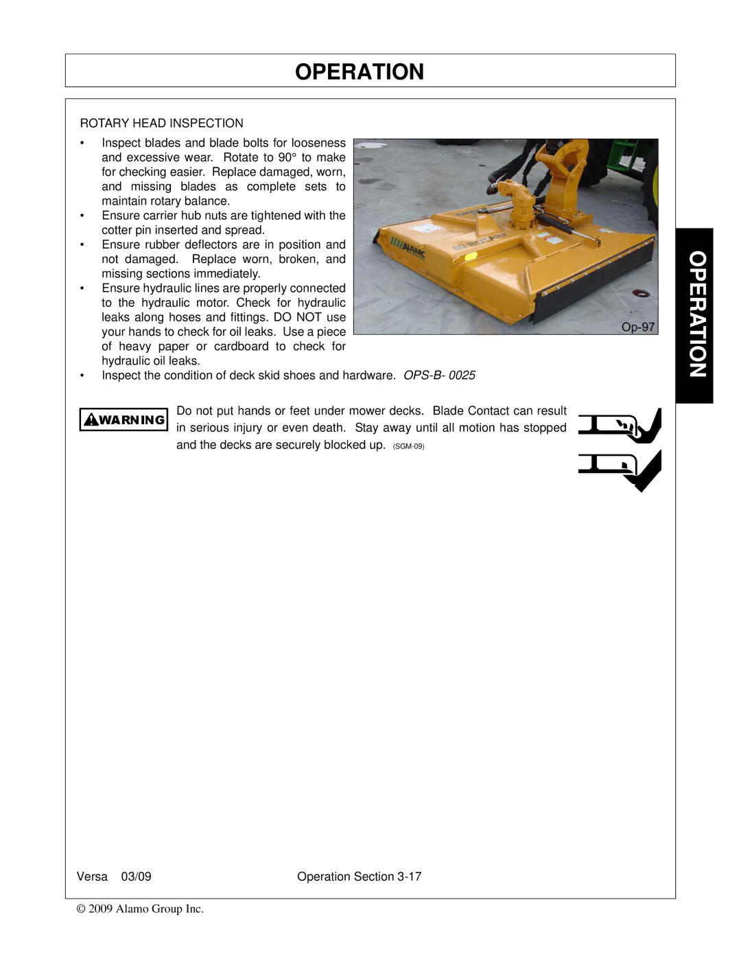 Alamo Versa Series manual Rotary Head Inspection 