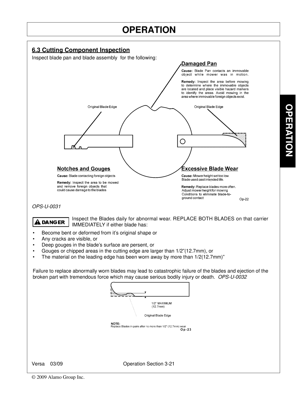 Alamo Versa Series manual Cutting Component Inspection, OPS-U-0031 