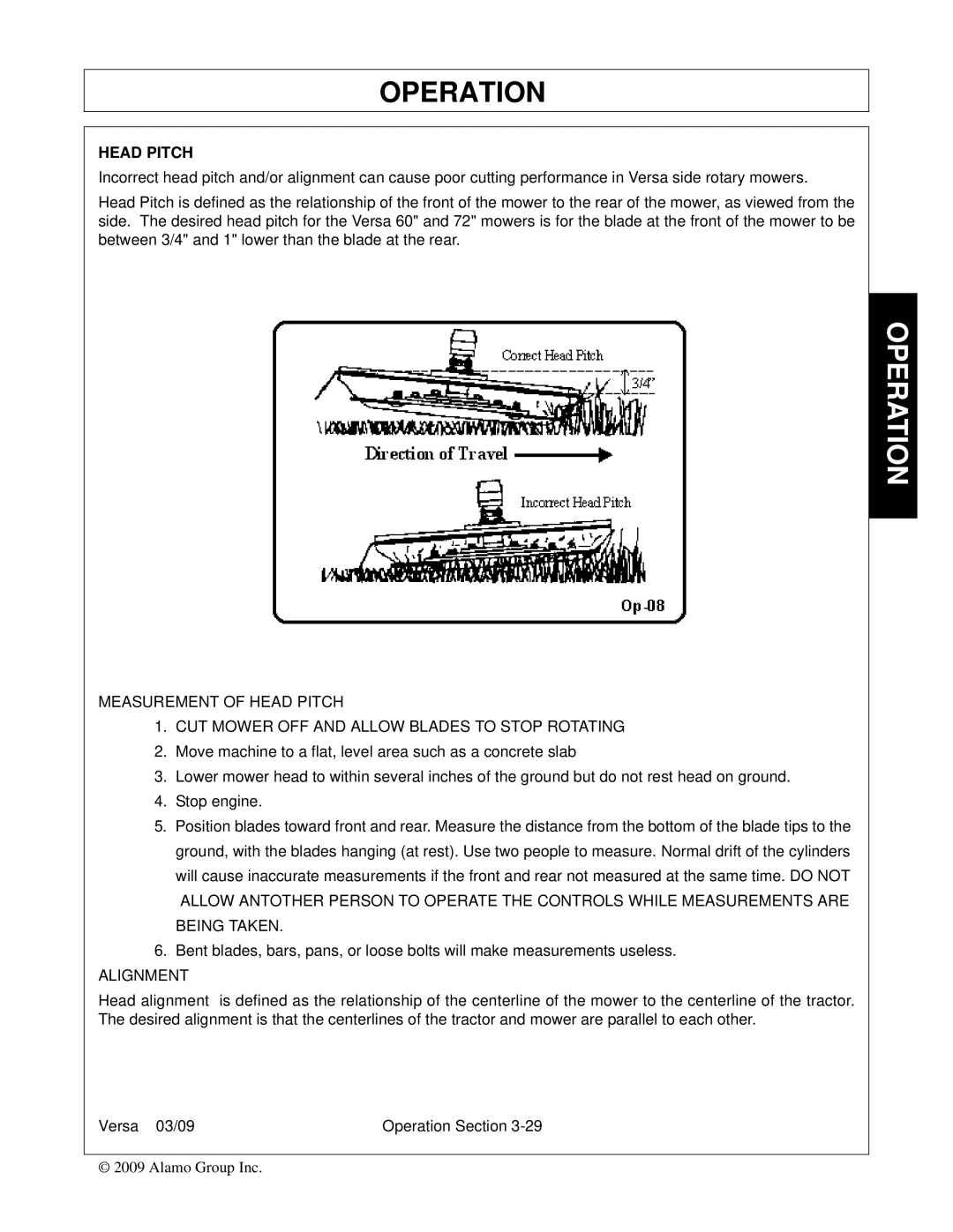 Alamo Versa Series manual Head Pitch, Alignment 