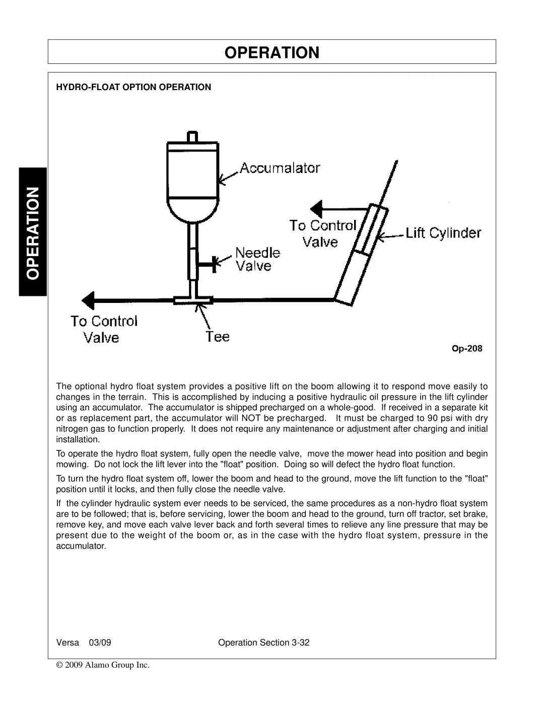 Alamo Versa Series manual HYDRO-FLOAT Option Operation 