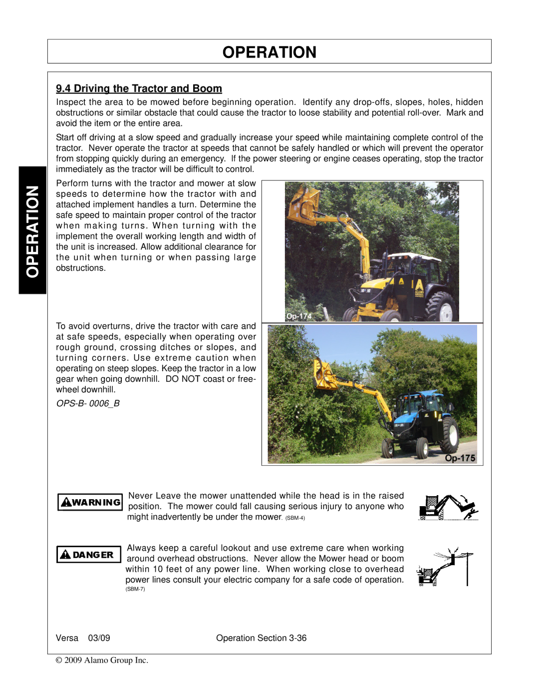 Alamo Versa Series manual Driving the Tractor and Boom, OPS-B- 0006B 