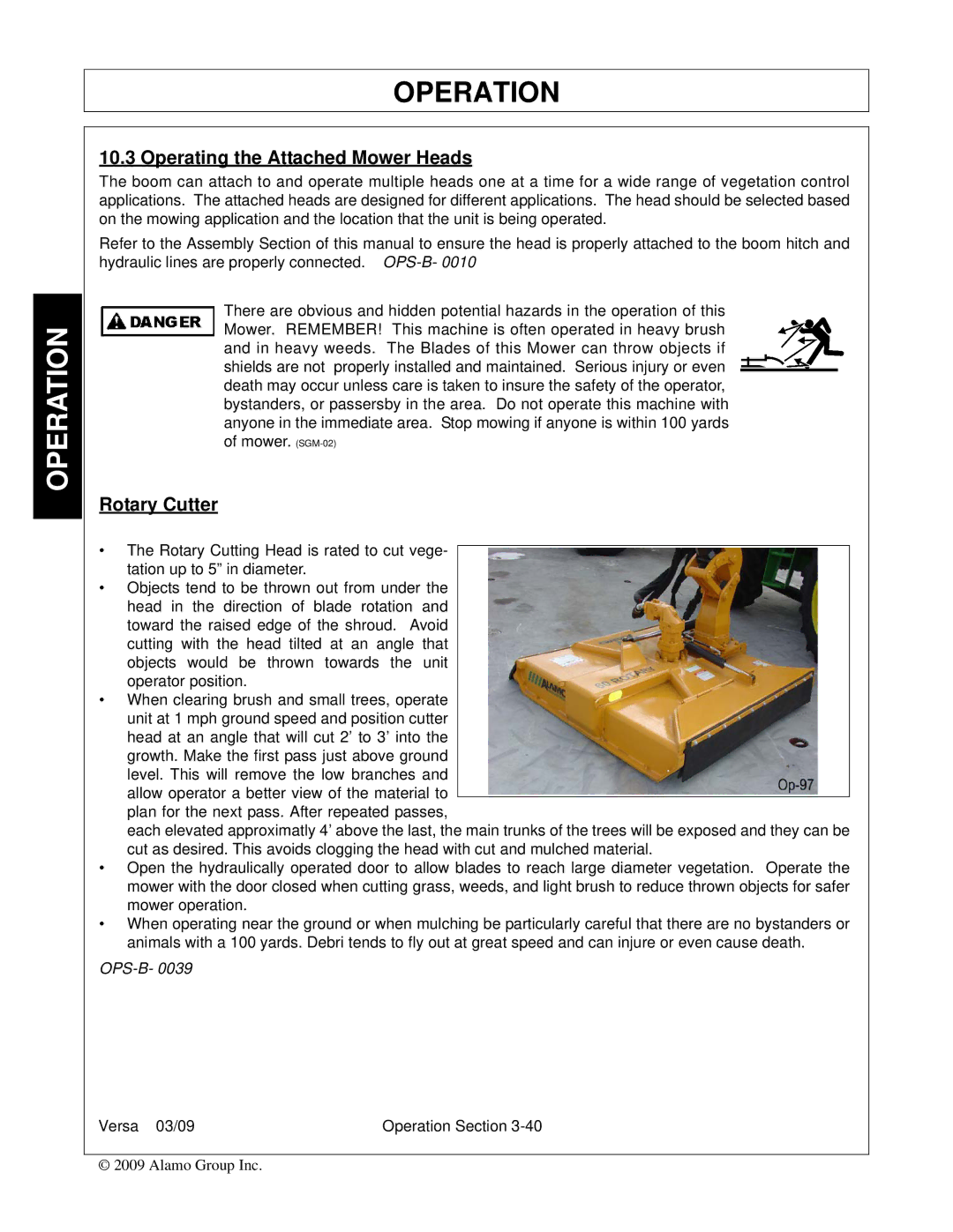 Alamo Versa Series manual Operating the Attached Mower Heads, Rotary Cutter 