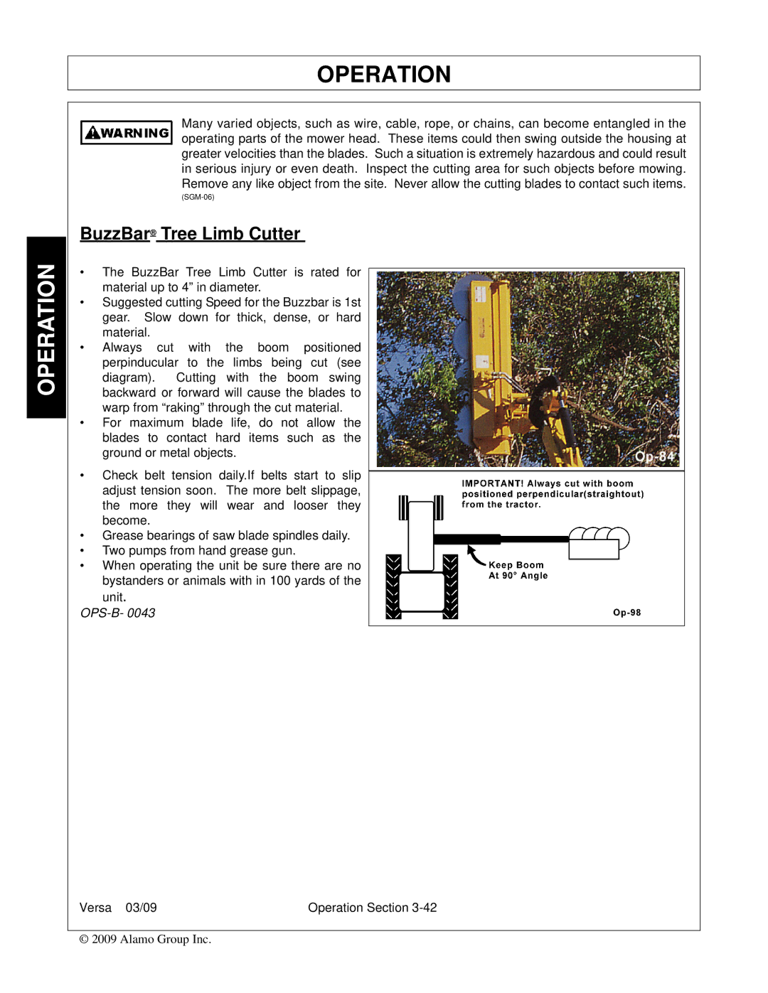 Alamo Versa Series manual BuzzBar Tree Limb Cutter 