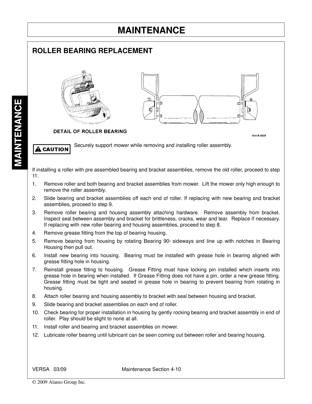 Alamo Versa Series manual Roller Bearing Replacement 