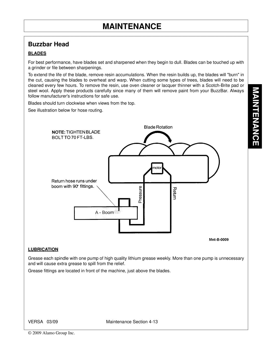 Alamo Versa Series manual Buzzbar Head, Blades, Lubrication 