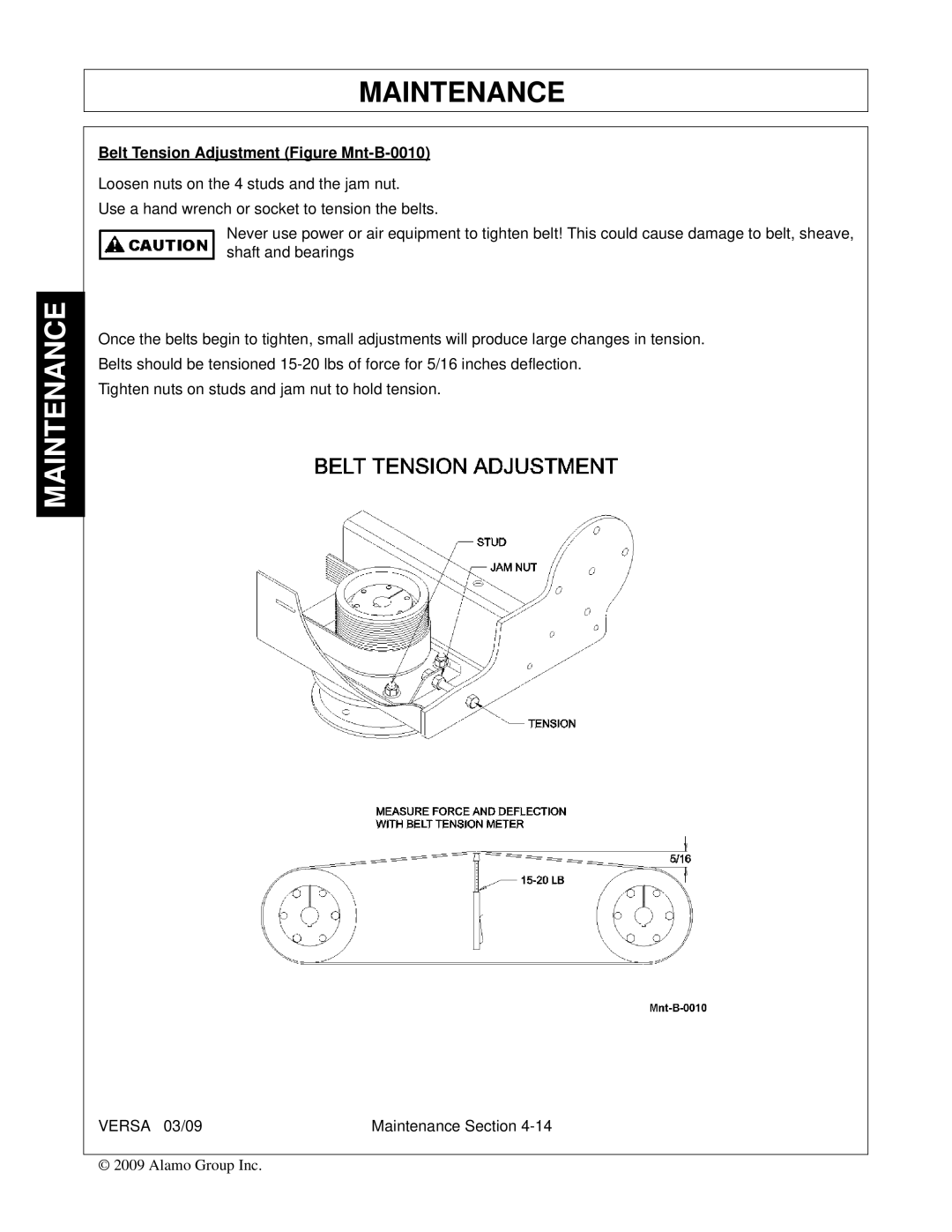 Alamo Versa Series manual Belt Tension Adjustment Figure Mnt-B-0010 