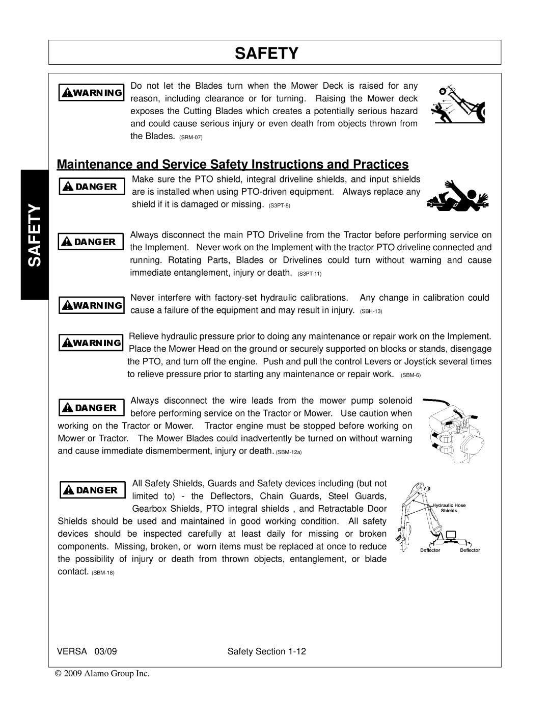 Alamo Versa Series manual Maintenance and Service Safety Instructions and Practices 