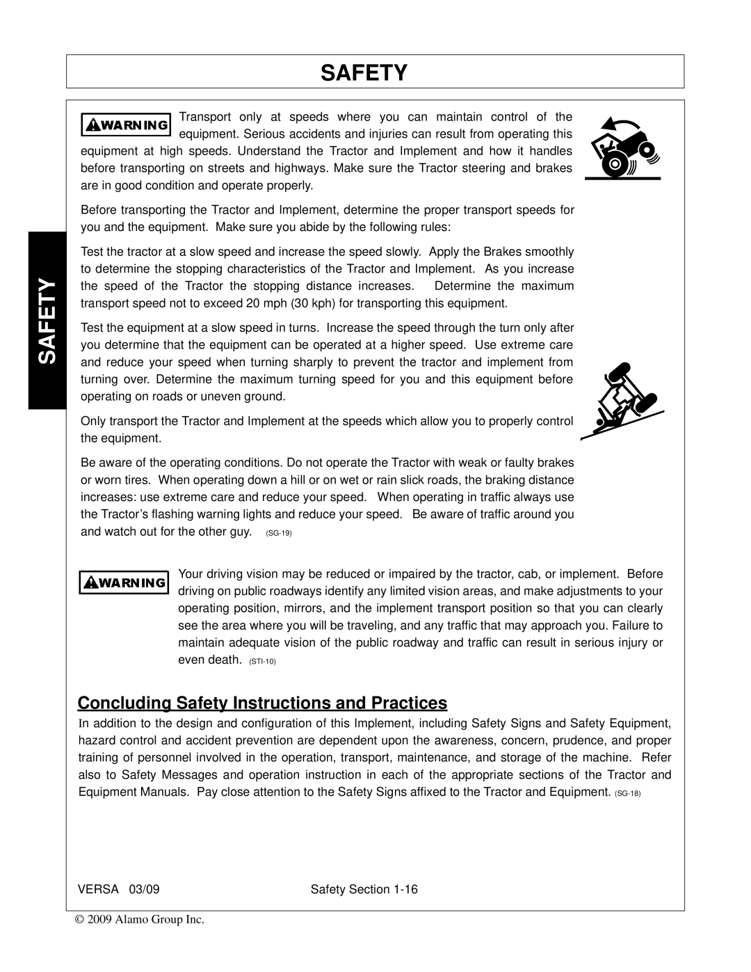 Alamo Versa Series manual Concluding Safety Instructions and Practices 