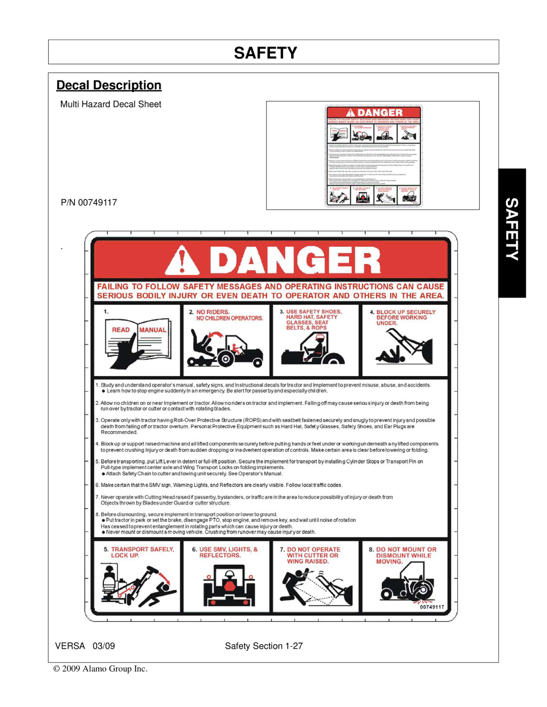 Alamo Versa Series manual Decal Description 