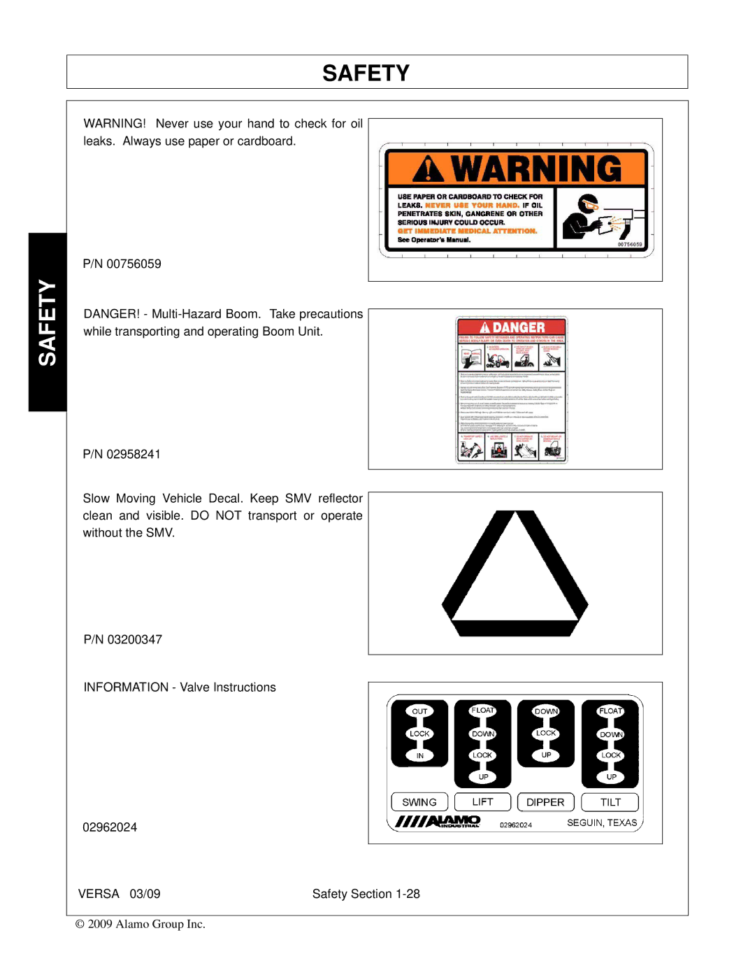 Alamo Versa Series manual Safety 