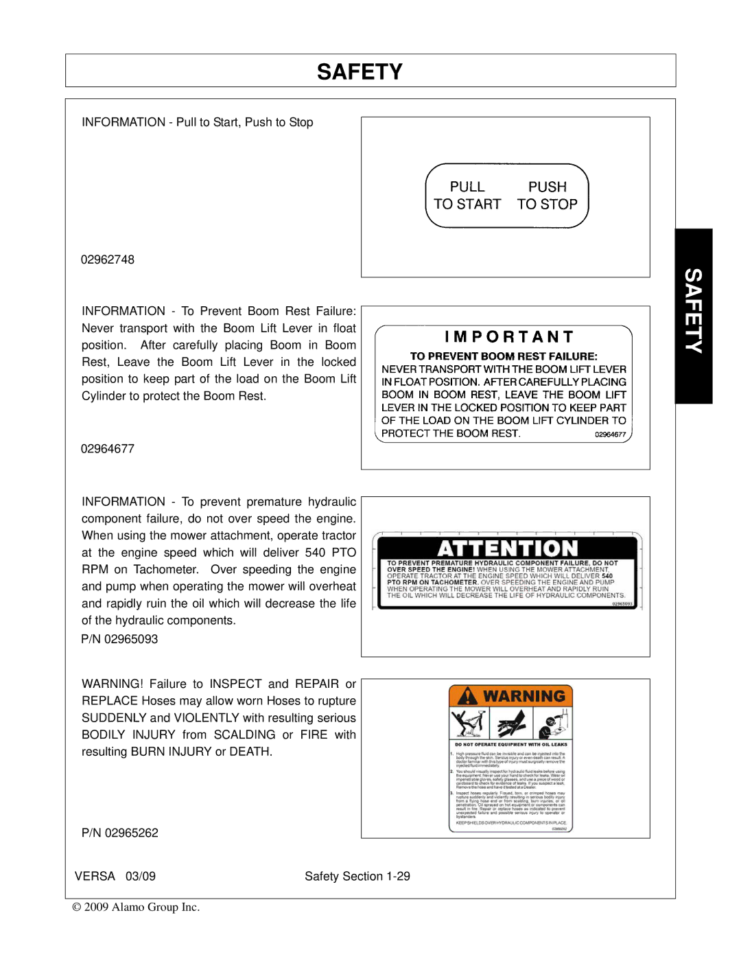 Alamo Versa Series manual Safety 