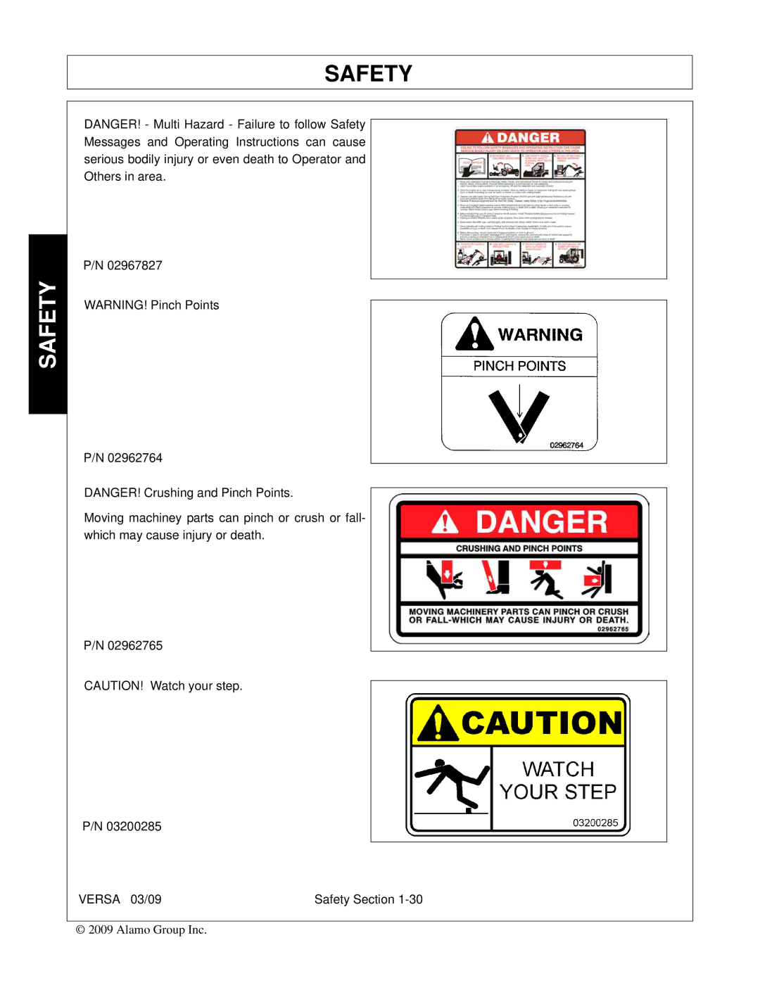 Alamo Versa Series manual Safety 