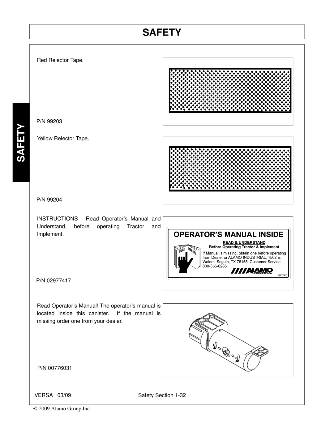 Alamo Versa Series manual Safety 