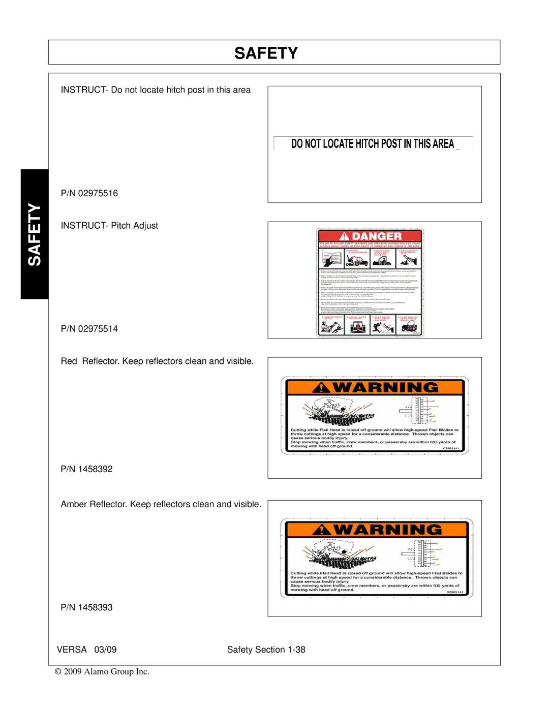 Alamo Versa Series manual Safety 