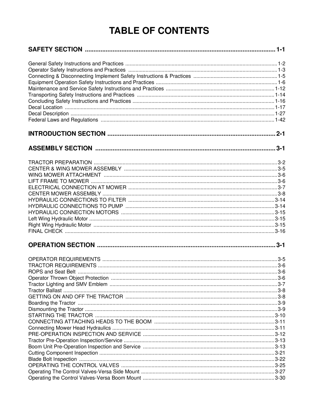 Alamo Versa Series manual Table of Contents 