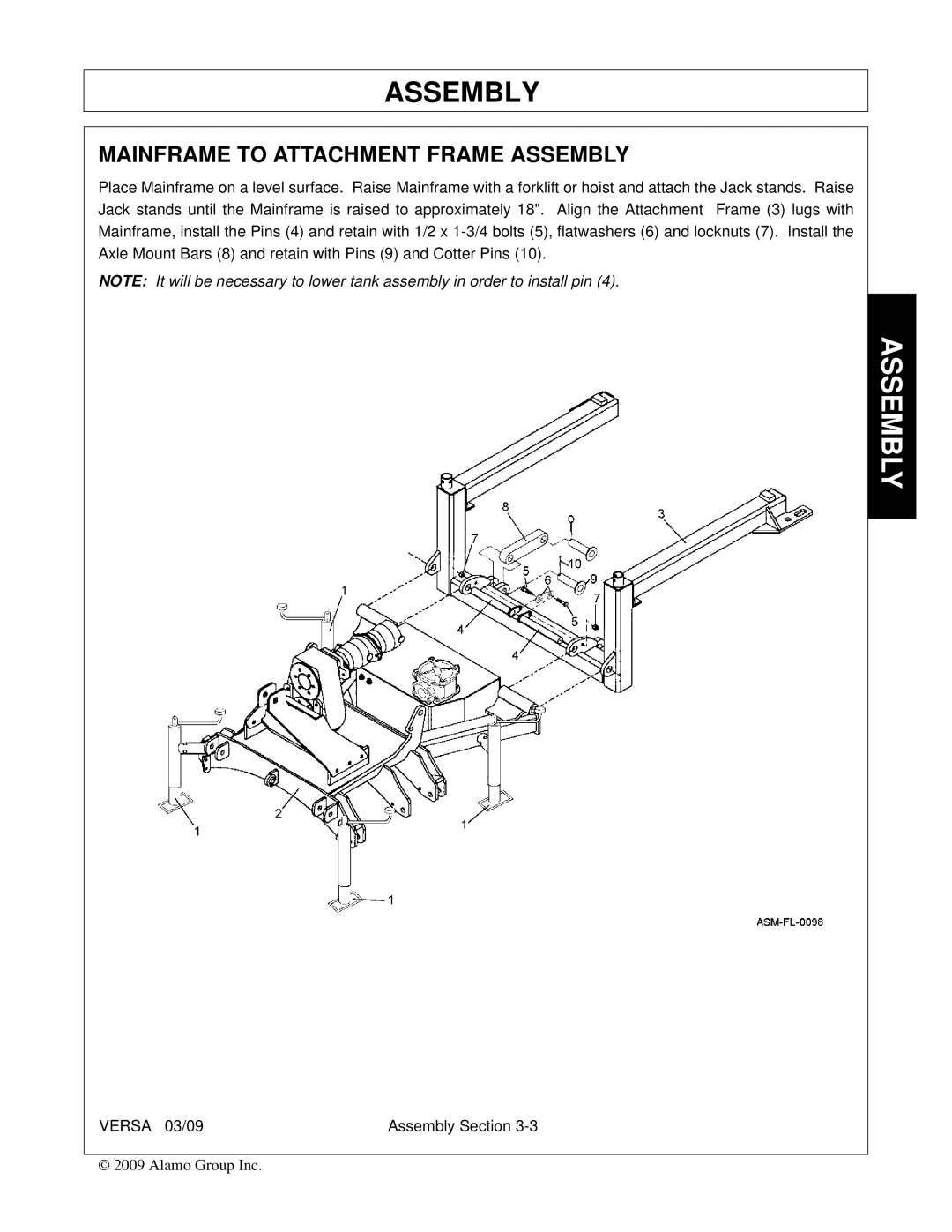 Alamo Versa Series manual Mainframe to Attachment Frame Assembly 