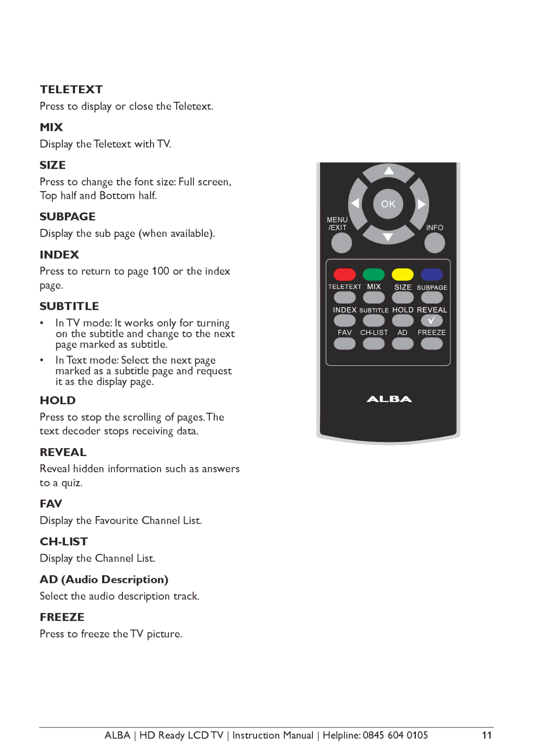 Alba L32M1, L26M1, L42M1 manual AD Audio Description 