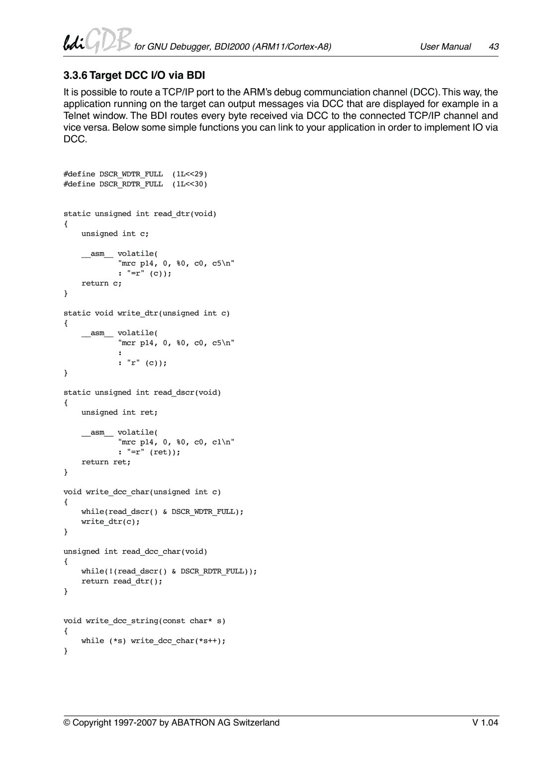 Albatron Technology ARM11/Cortex-A8 user manual Target DCC I/O via BDI 