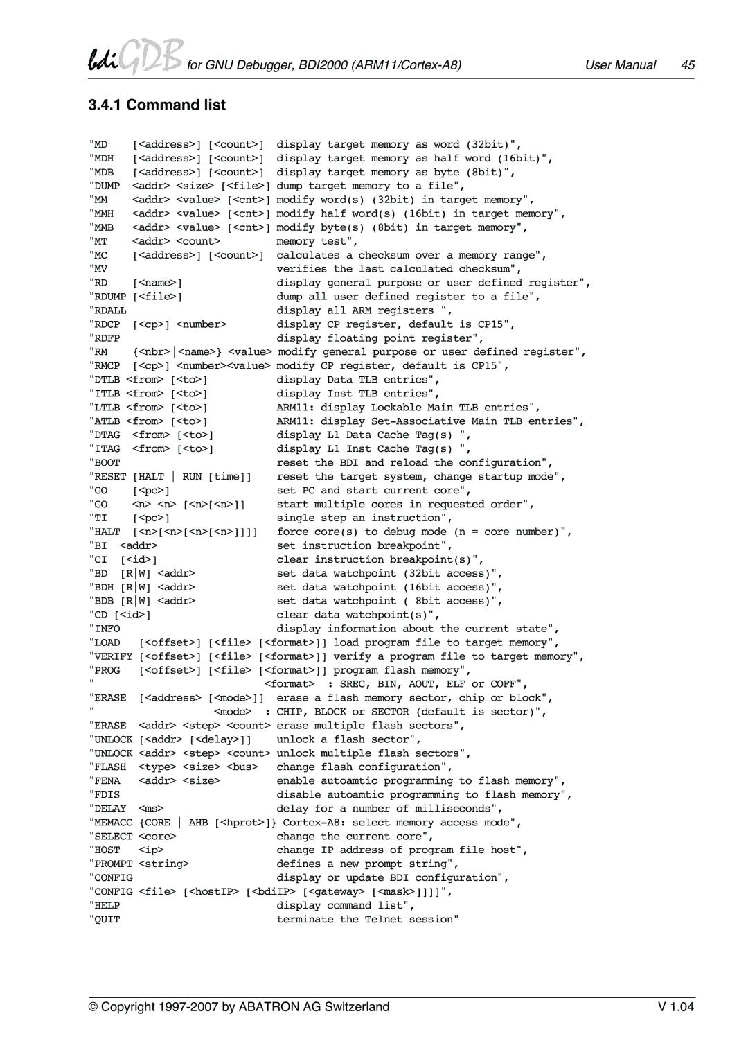 Albatron Technology ARM11/Cortex-A8 user manual Command list, Dump 