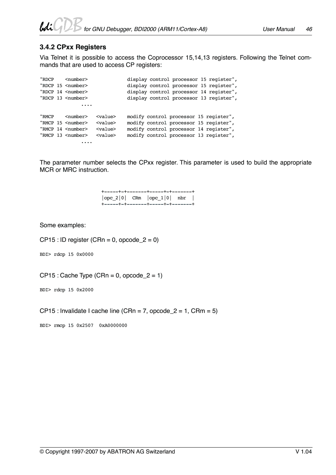 Albatron Technology ARM11/Cortex-A8 user manual CPxx Registers, Some examples CP15 ID register CRn = 0, opcode2 = 