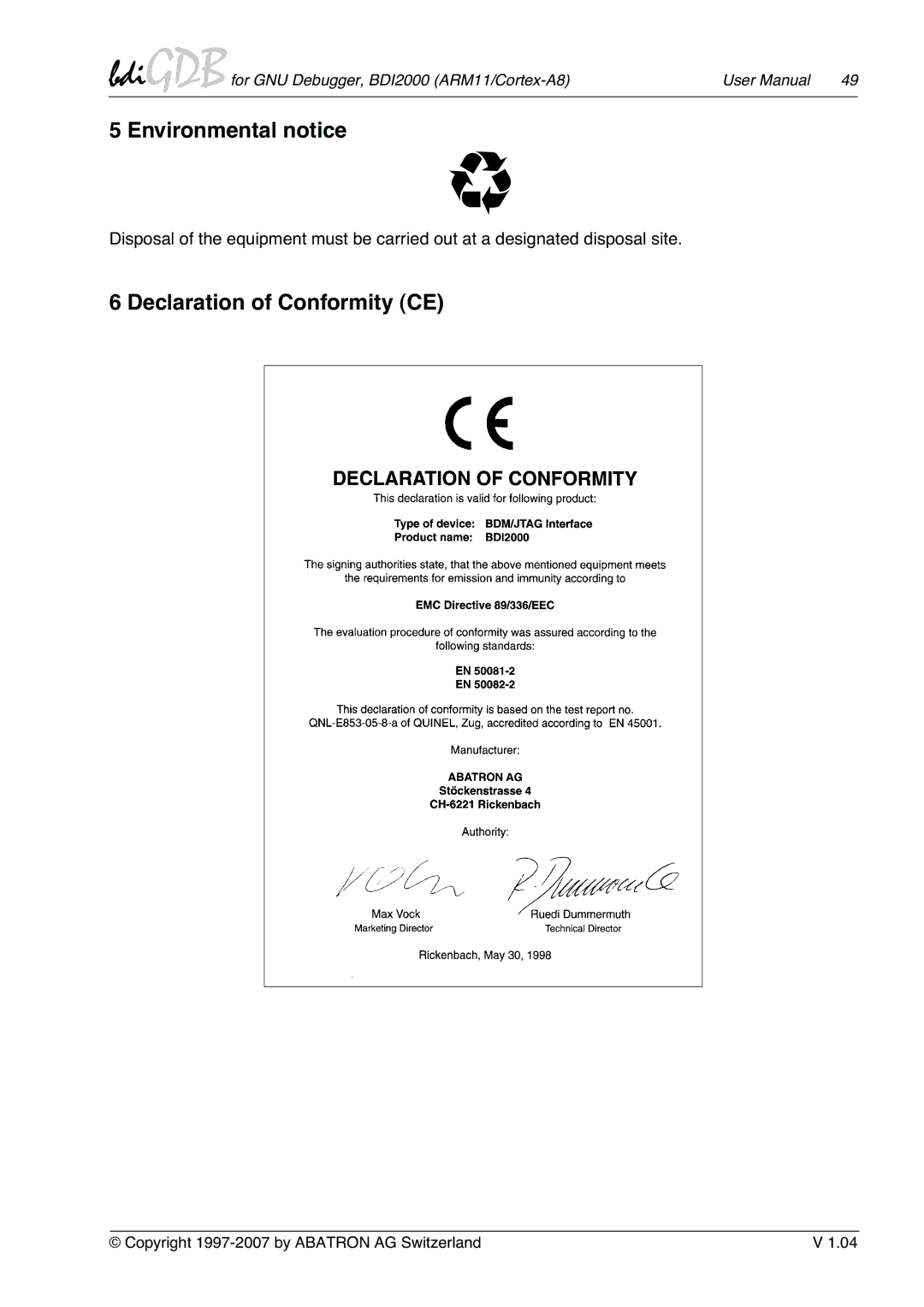 Albatron Technology ARM11/Cortex-A8 user manual Environmental notice, Declaration of Conformity CE 