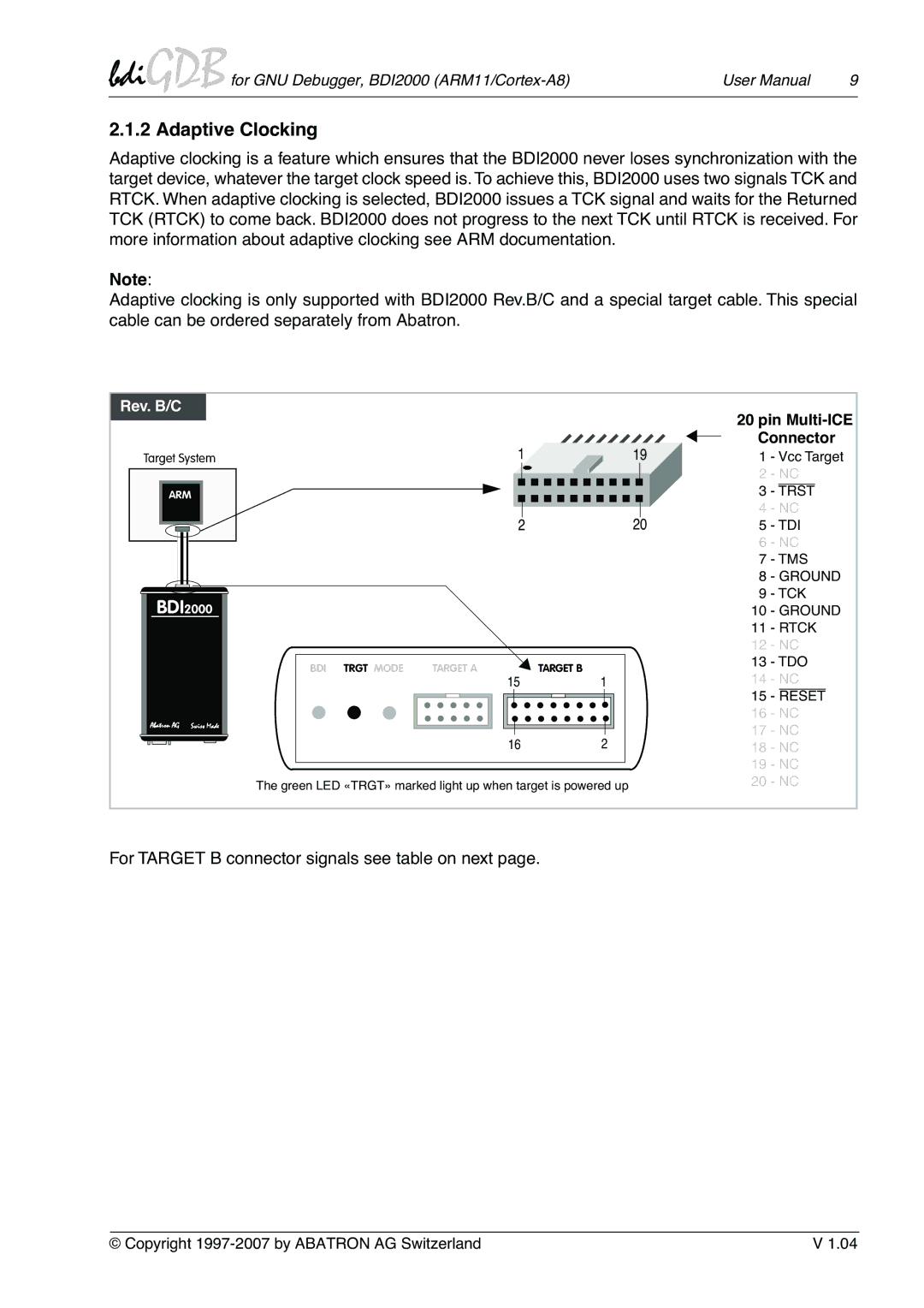 Albatron Technology ARM11/Cortex-A8 user manual Adaptive Clocking, For Target B connector signals see table on next 