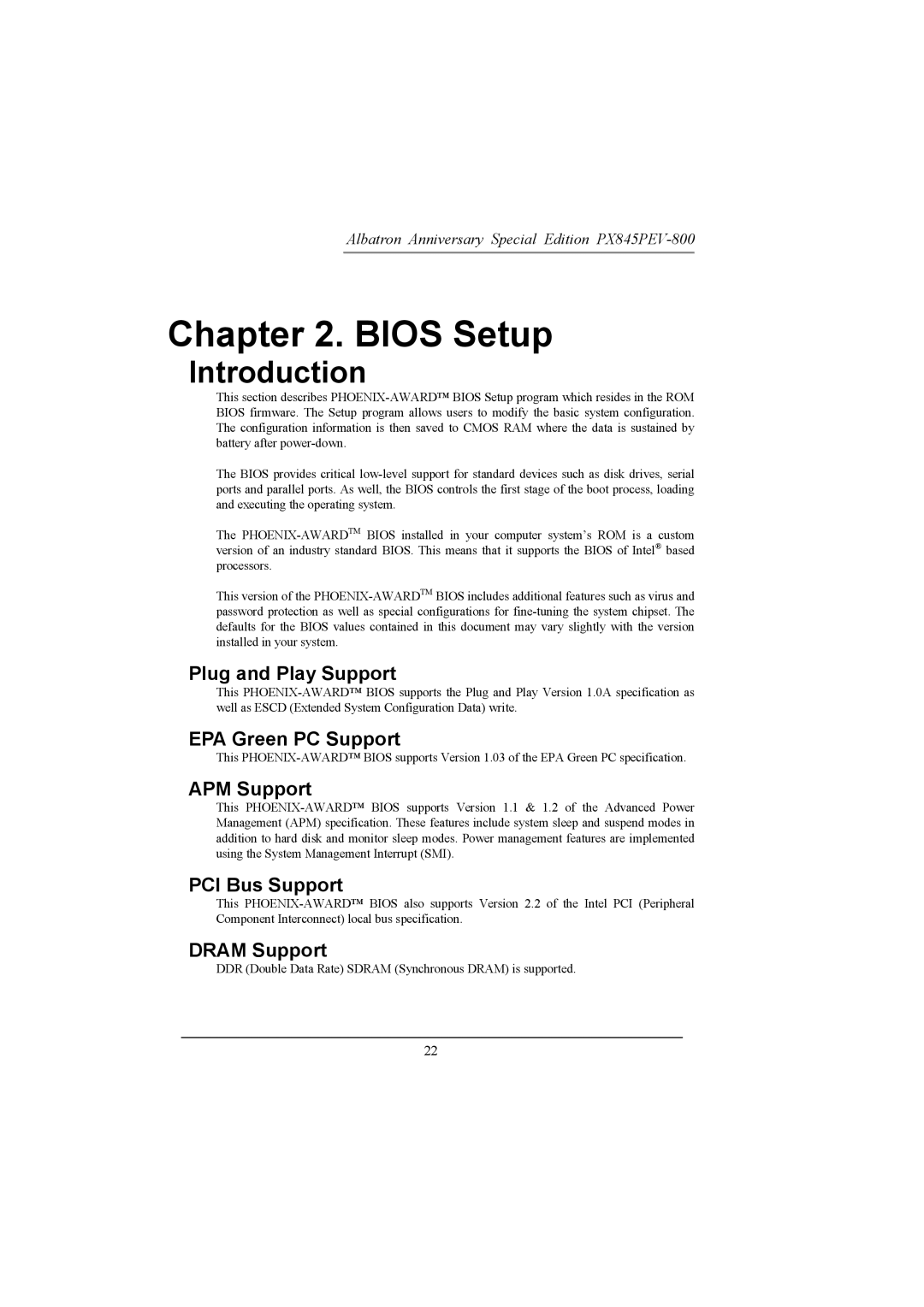 Albatron Technology PX845PEV-800 manual Bios Setup 