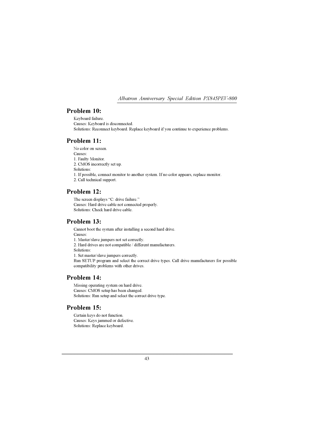 Albatron Technology PX845PEV-800 manual Problem 