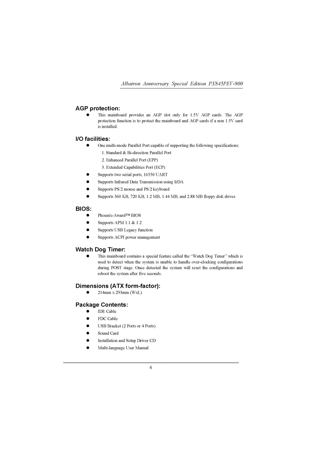 Albatron Technology PX845PEV-800 manual Bios 