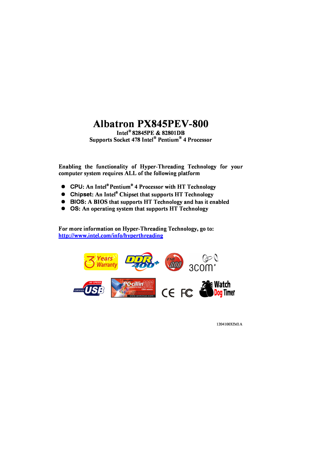 Albatron Technology manual Albatron PX845PEV-800 
