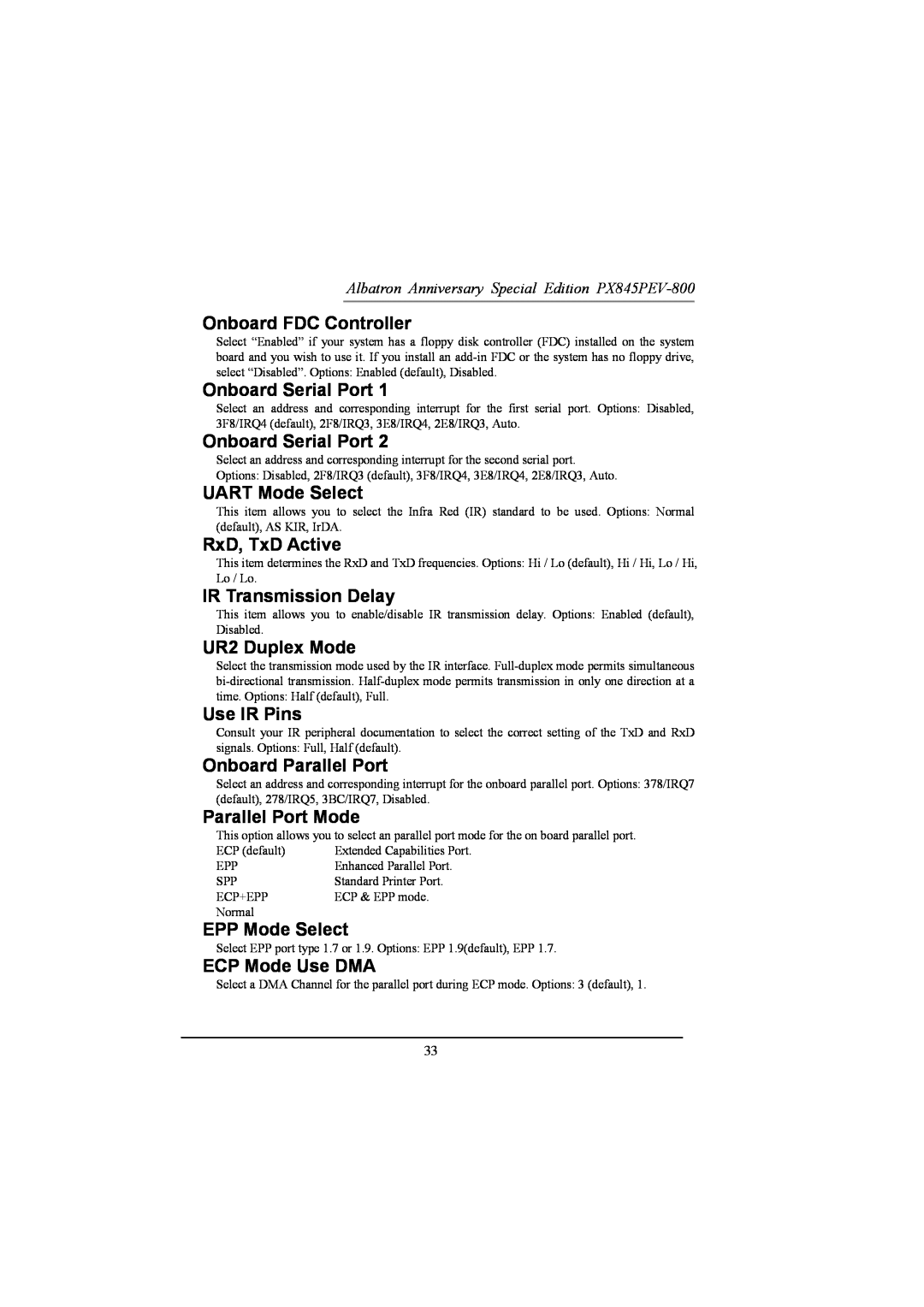 Albatron Technology PX845PEV-800 manual ECP default 