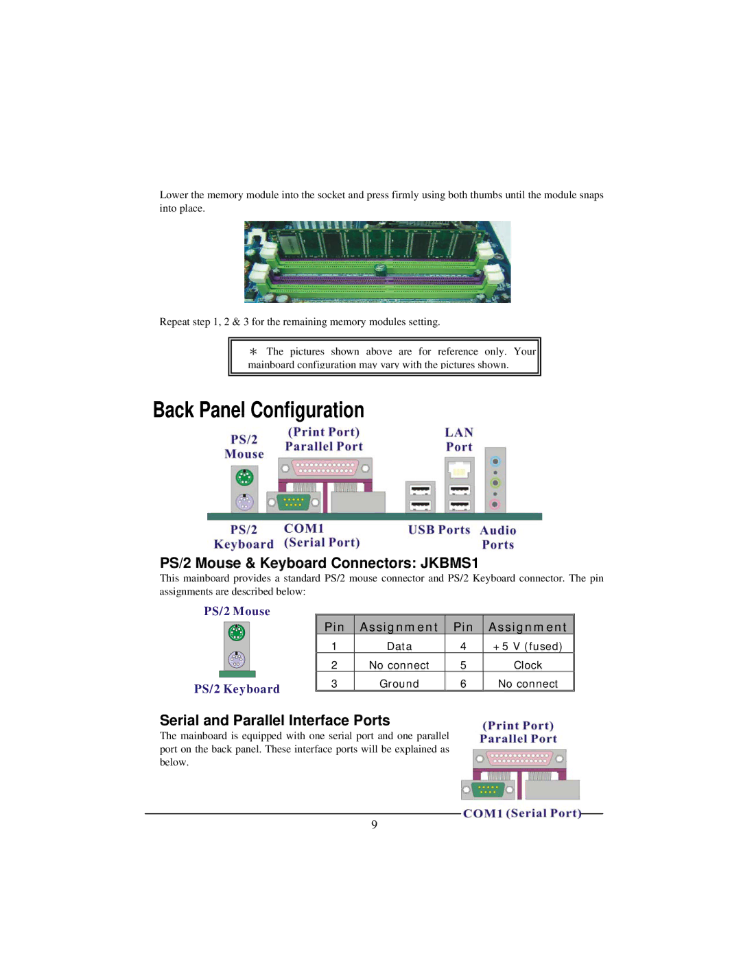 Albatron Technology PX865PEC warranty Back Panel Configuration, PS/2 Mouse & Keyboard Connectors JKBMS1 