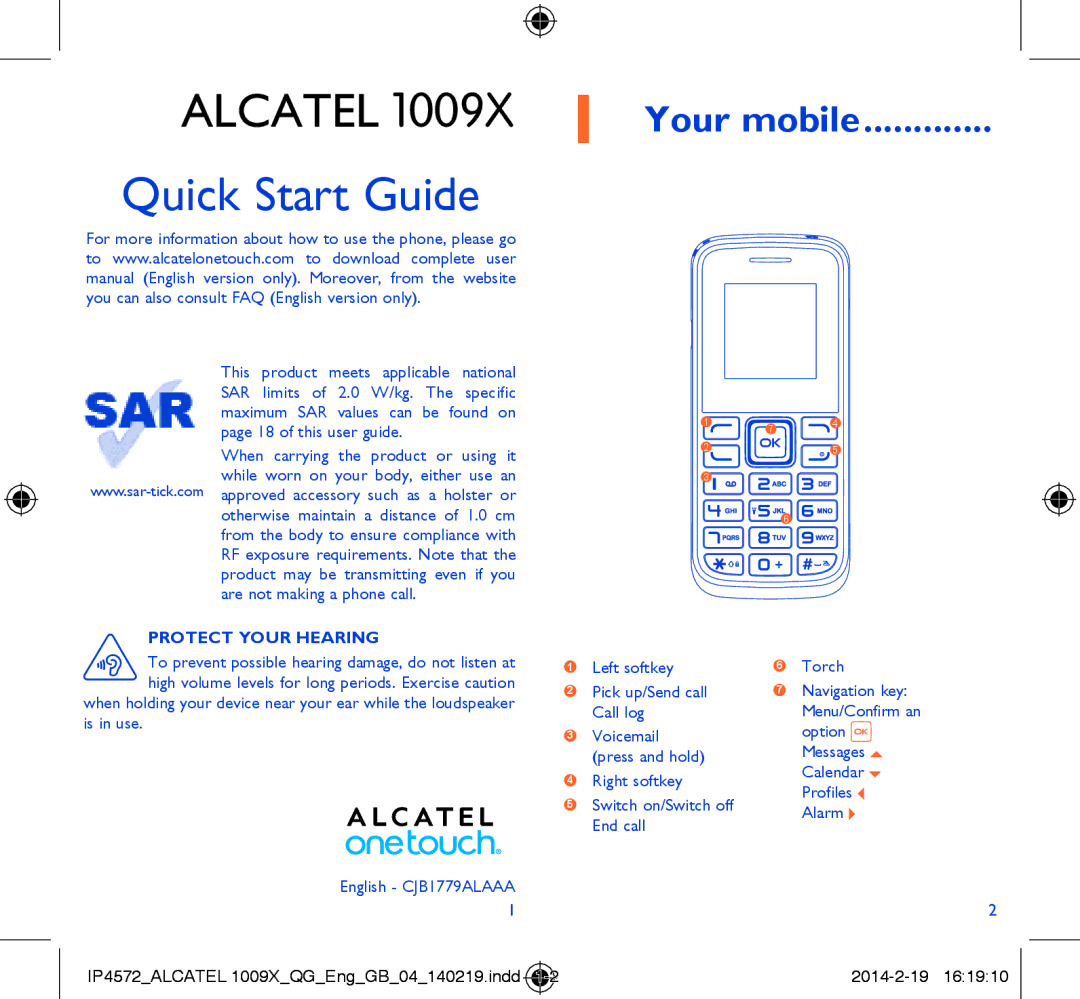 Alcatel 1009X manual Alcatel, Your mobile 