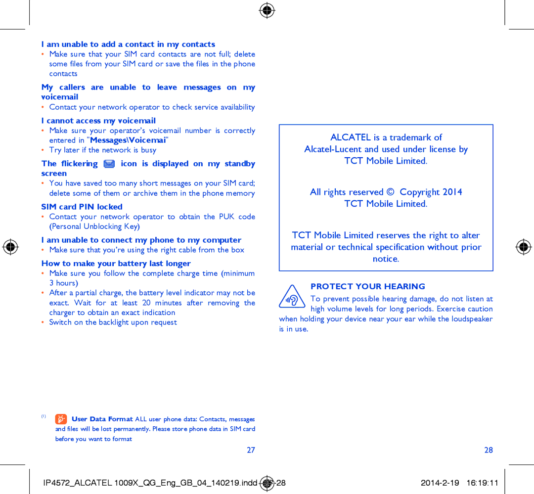 Alcatel 1009X manual Am unable to add a contact in my contacts, My callers are unable to leave messages on my voicemail 