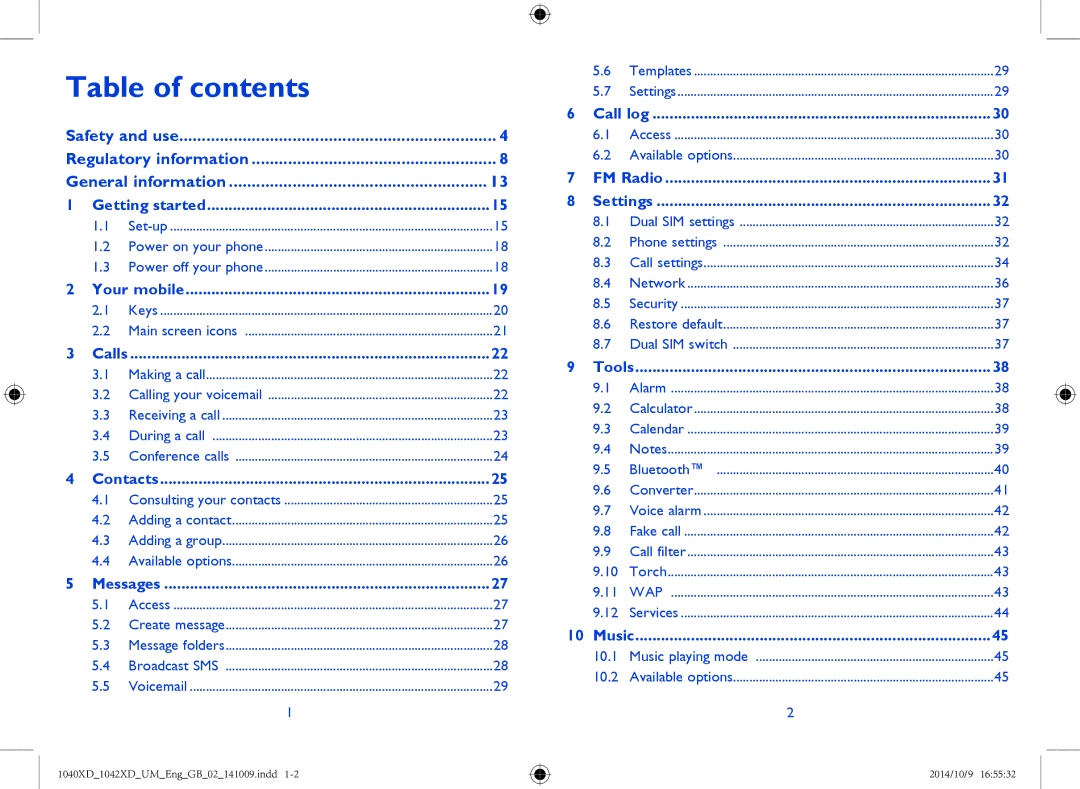 Alcatel 1040X, 1042X manual Table of contents 