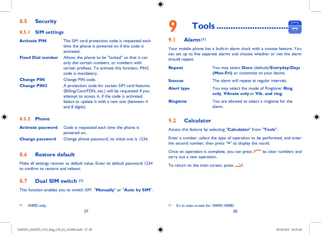 Alcatel 1040X, 1042X manual Tools 