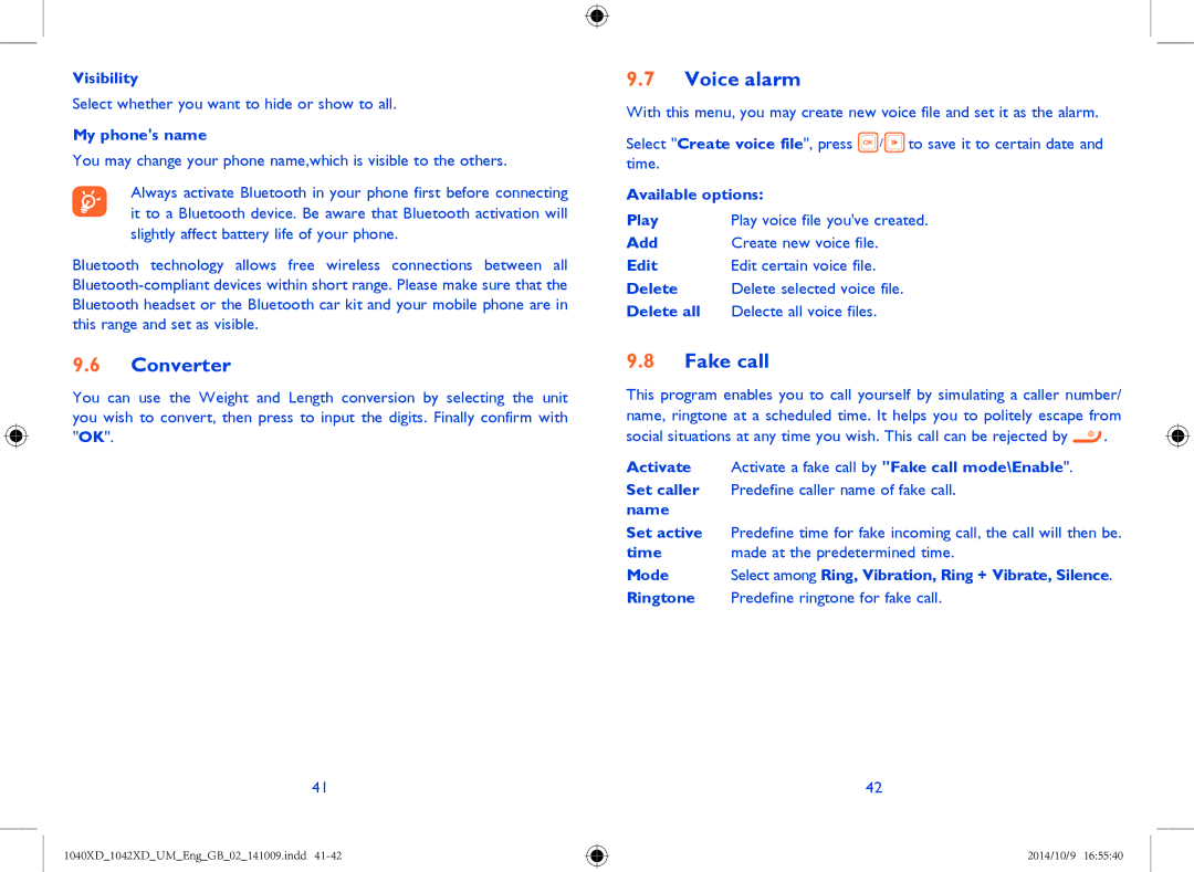 Alcatel 1040X, 1042X manual Converter, Voice alarm, Fake call 