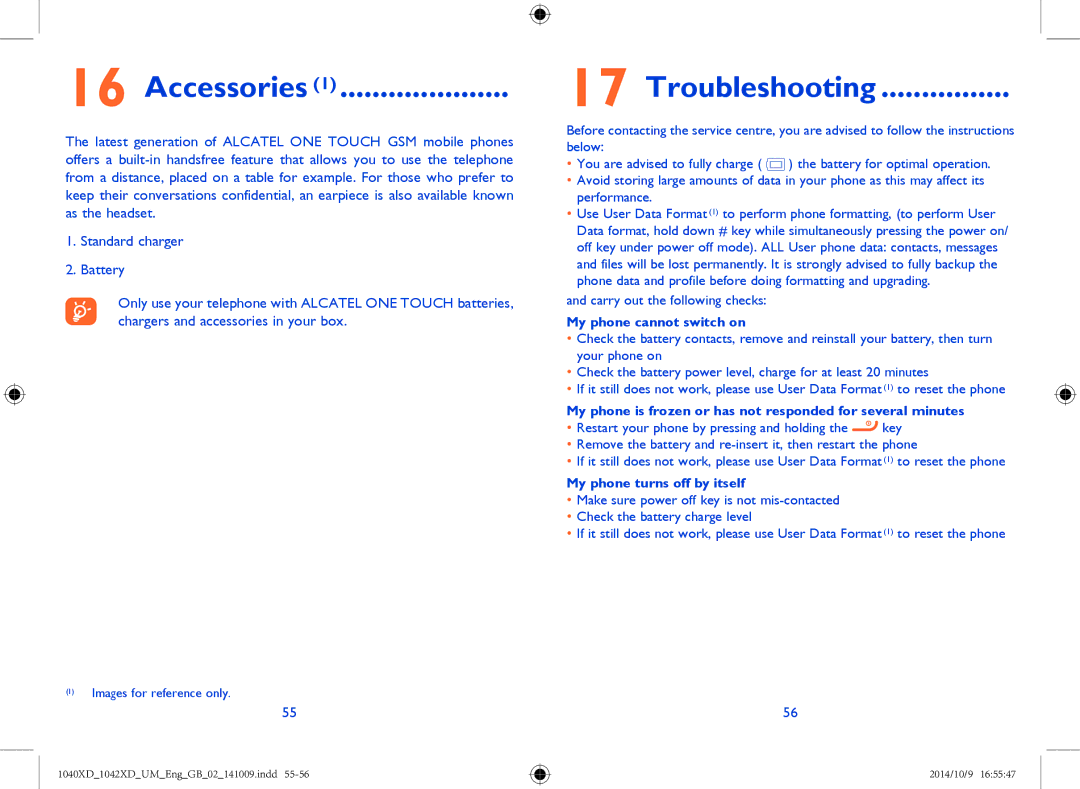 Alcatel 1042X, 1040X manual Troubleshooting, Accessories 