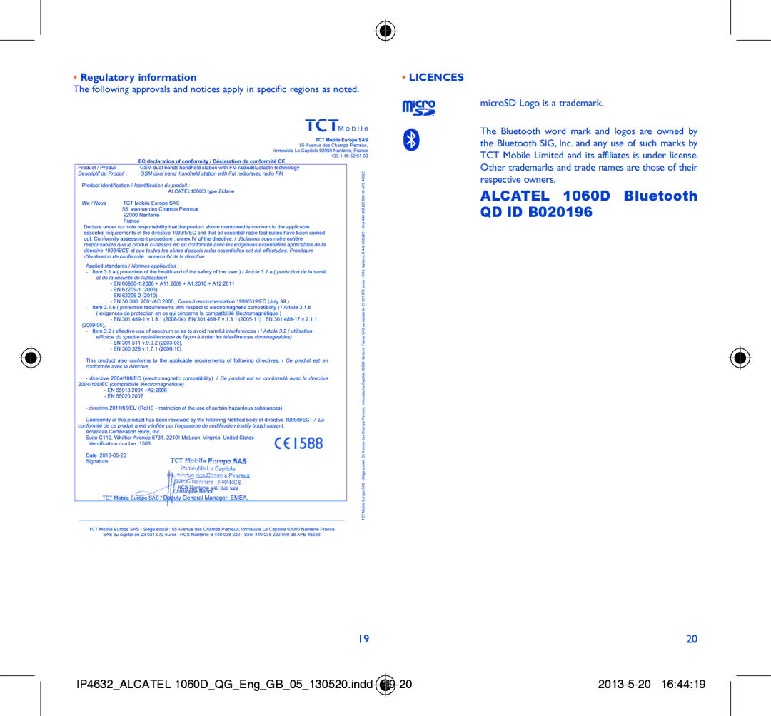 Alcatel 1060D manual Regulatory information, Licences 