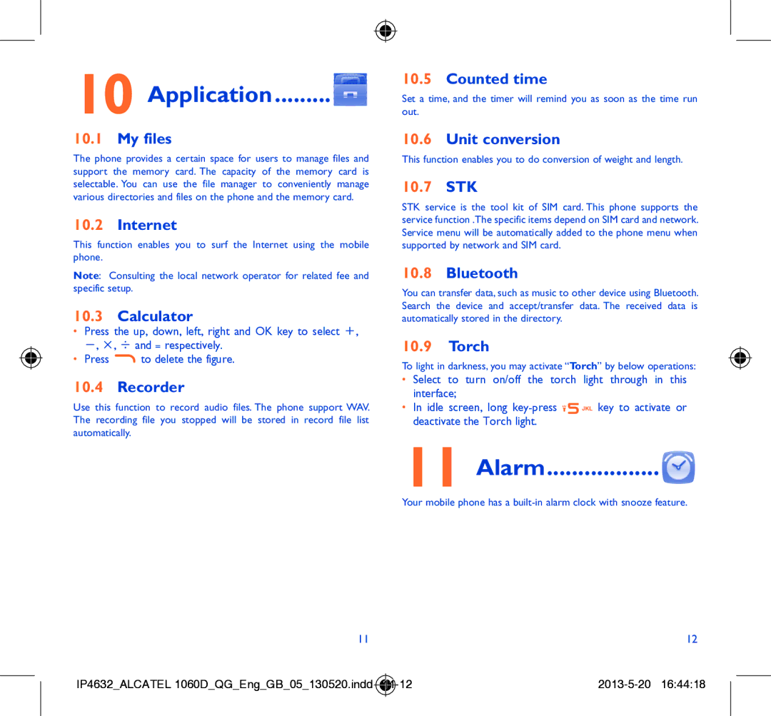 Alcatel 1060D manual Application, Alarm 