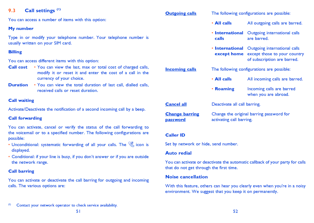 Alcatel 2001 manual Call settings 