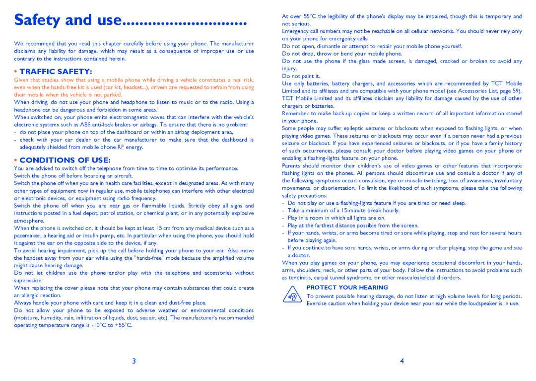 Alcatel 2001 manual Safety and use, Traffic Safety 