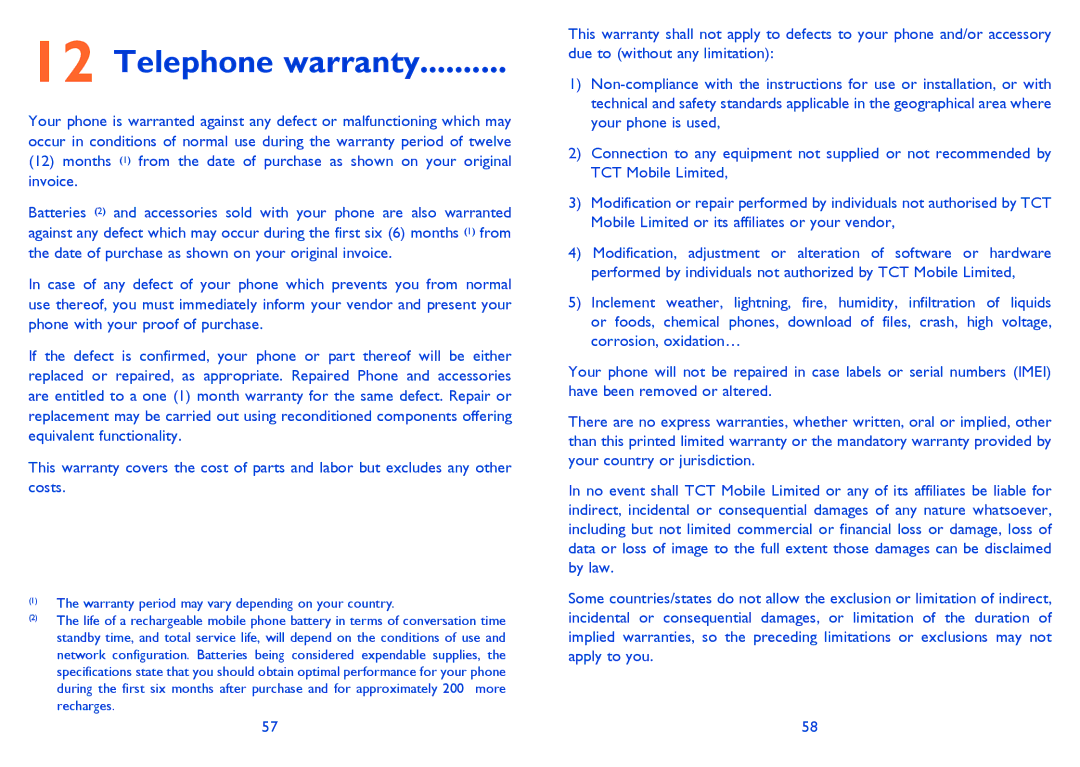 Alcatel 2001 manual Telephone warranty 